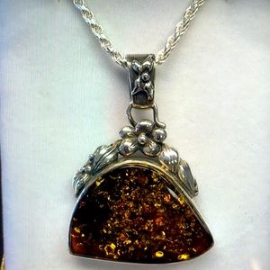 Sterling Silver Baltic Amber Pendant Retail 325.00 NWT
